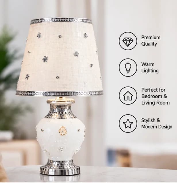 Premium Ceramic Table Lamp with Elegant Pattern Shade